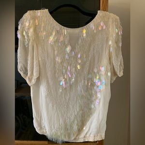 Oleg Cassini Vintage Blouse with a Sequin Design. White